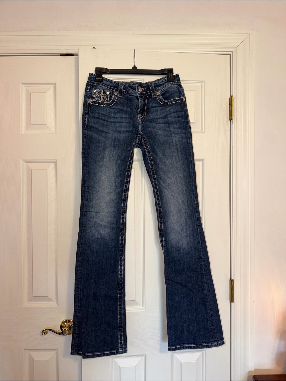 Miss Me Dark Blue Flare Jeans signature boot